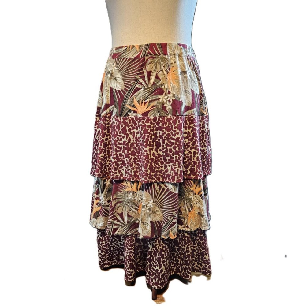 Cato Women’s Skirt 14/16W Tiered Boho Tropical Animal Print NWOT